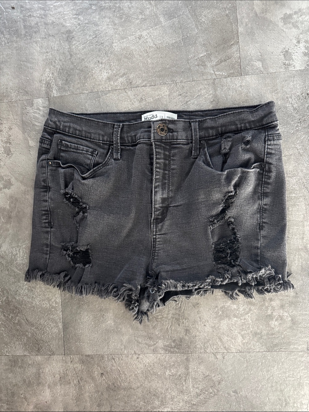 Mudd Black Distressed Frayed-Hem Denim Shorts